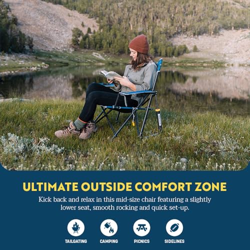 GCI Outdoor Kickback Rocker Camping Chair | Portable Folding Rocking Chair with Durable Armrests, Drink Holder & Relaxed L...
