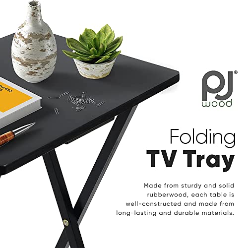 PJ Wood 2-Pack Folding TV Tray Set, Black - Collapsible Portable Snack Serving Tables, Home Furniture for Living Room, Bed...