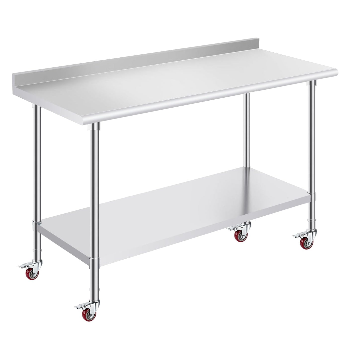 OSTBA Stainless Steel Table for Prep & Work 24x60 Inches with Casters Wheels and Backsplash, NSF Metal Commercial Heavy Duty Table with Adjustable Undershelf for Restaurant Kitchen Home and Hotel