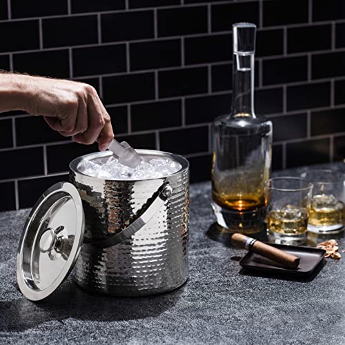 Hammered Ice Bucket - Ice Bucket with Tongs - Insulated Ice Bucket with Lid - Double Wall Ice Bucket 3 Quarts - By Colleta...