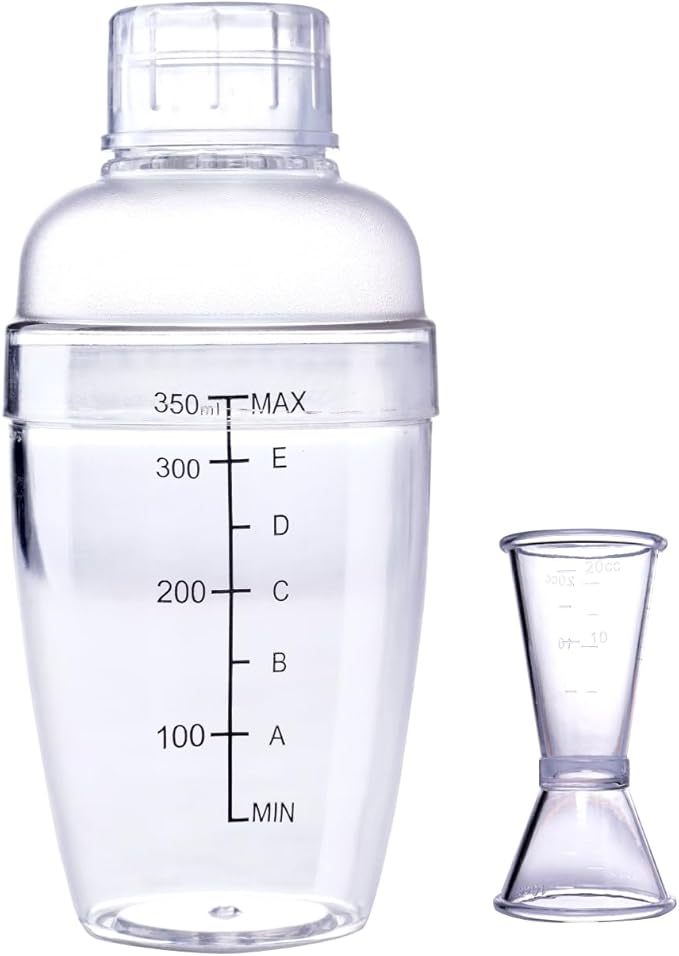 Plastic Bar Cocktail Shaker with Measuring Jigger Set,Hand Drink Mixer Boba Tea Shaker Cup with Scales,Bar Tool Transparen...