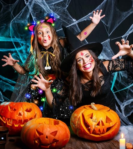 Teuevayl Black Cat Costume and Cape for Girls, 7 Pcs LED Light Up Kids Cat Halloween Costume for Girl Ages 3 4 5 6 7 8