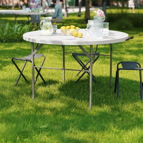 Flash Furniture Freeman 4' Round Plastic Folding Table with Carrying Handle, Plastic Foldable Table for Indoor/Outdoor Eve...