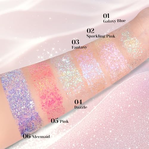 DAGEDA Roll-on Body Glitter,Holographic Face Hair Glitter Gel for Festival Outfit Mermaid Accessories,Chameleon Color Body...