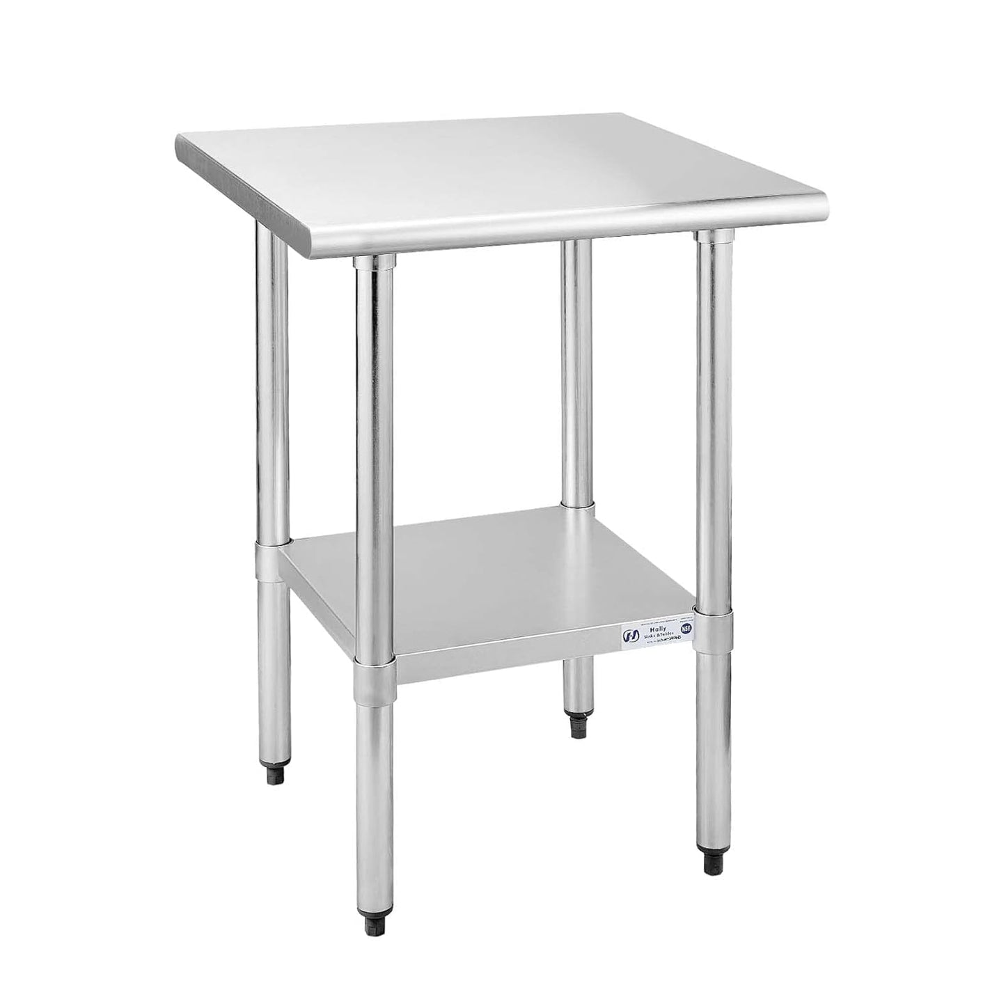 Hally Sinks & Tables H Stainless Steel Table for Prep & Work 24 x 24 Inches, NSF Commercial Heavy Duty Table with Undershelf and Galvanized Legs for Restaurant, Home and Hotel