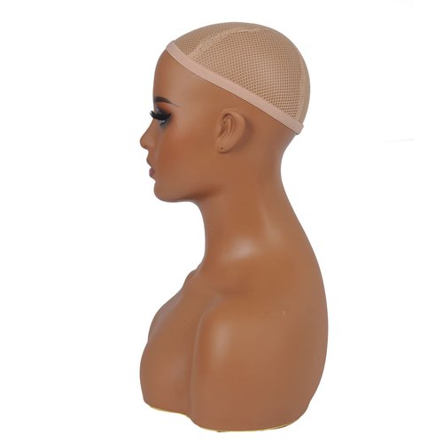 JINGFA Realistic Female Mannequin Head with Shoulders for Display - Manikin Head with Shoulder for Wig/Jewelry/Makeup/Hat/Sunglass Display