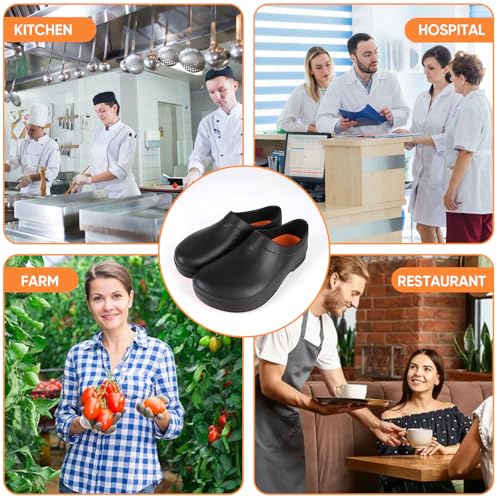 LIPROFE Men's Black Non Slip Work Clogs - Professional Chef, Nurse & Gardener Shoes - Waterproof, Oil Resistant, Comfortab...