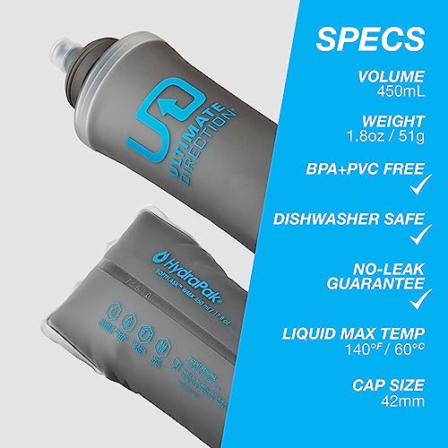 Ultimate Direction Body Bottle (450mL or 500mL) Collapsible Soft Flask Water Bottle for Hydration Vests, Running Packs or ...