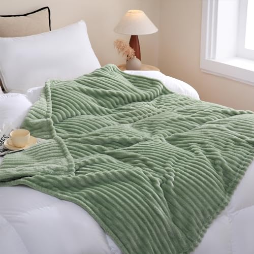 Linecooo Sage Green Fleece Throw Blanket 50”×60” for Couch Sofa Bed,Super Soft Cozy Plush Microfiber Flannel Blanket with ...