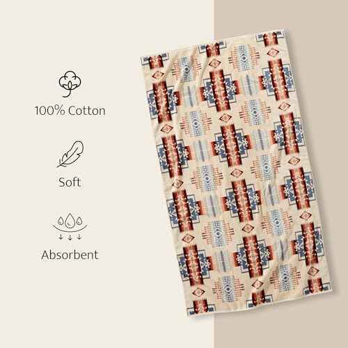 Pendleton Oversized Jacquard Spa Towels, 40 x 70 inches Bath Towels, 100% Cotton, Soft and Quick Dry for The Beach, Hot Tub, Pool - White Sands Tan
