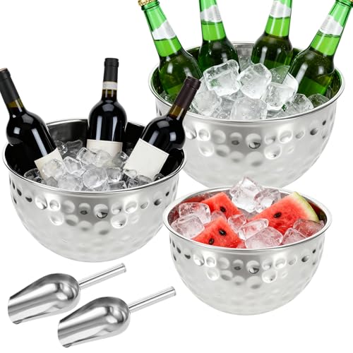 3 Pack Ice Bucket 4.6/6/7.5L Stainless Steel Beverage Tub with 2 Scoop Leak-Proof Wine Bucket Large Metal Ice Buckets for ...