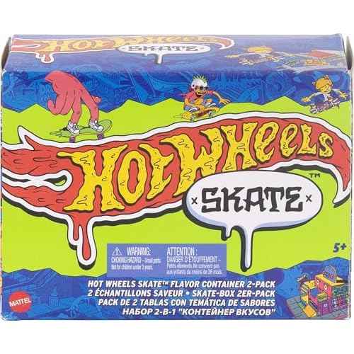 Hot Wheels Skate Fingerboards & Skate Shoes, 2 Flavor Containers with 2 Exclusive Boards & 1 Pair of Removable Shoes in Portable Storage Containers