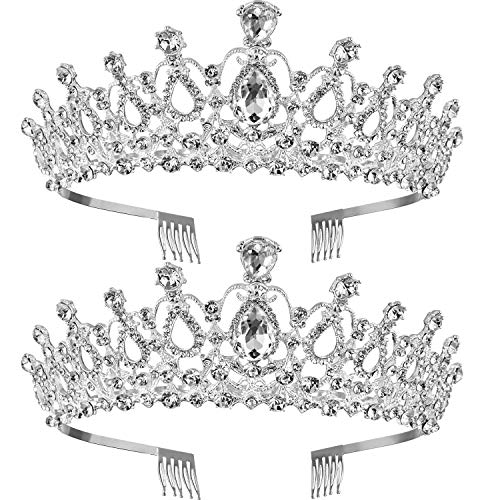 TecUnite 2 Pack Silver Tiara and Crowns for Women Crystal Princess Crown with Combs Wedding Tiaras for Bride Rhinestones H...