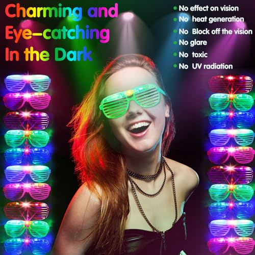 Honoson 48 Pack Glow in The Dark Party Supplies LED Glasses Light up Glasses LED Flower Crown Headband Multicolor Flower W...