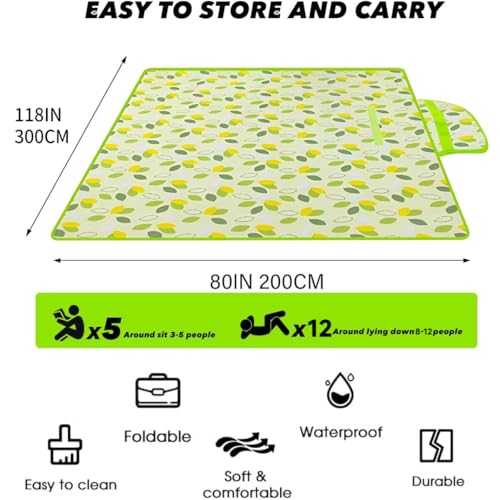 80" x 120" Sandproof Waterproof Picnic Blanket,Qywptree Beach Mat for Outdoor Camping Hiking Park, Portable with Tote Bag,...
