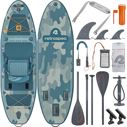 Retrospec June Nano Kids Inflatable Fishing Paddle Board SUP Kayak: 9'6" Hybrid Paddleboard with Rod Holders, Removable Se...