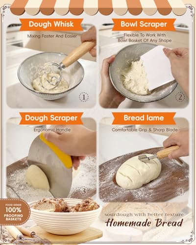 RYMTOX Complete Sourdough Starter Kit | Easy to Clean & Use for Beginners & Bakers | Natural Rattan Proofing Basket with F...