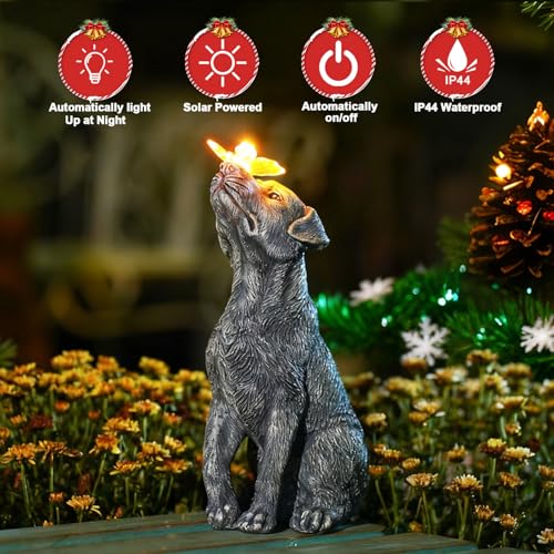 Goodeco Dog Statue with Solar Butterfly - Ideal Gifts for Dad, Mom or Birthdays, Beautifully Crafted Outdoor Decorations t...