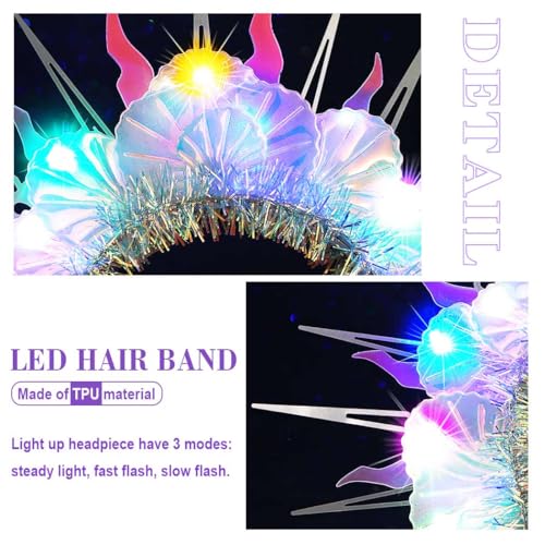 Bessney Light Up Headband Glowing Mermaid Headbands LED Rave Festival Hair Accessories for Women