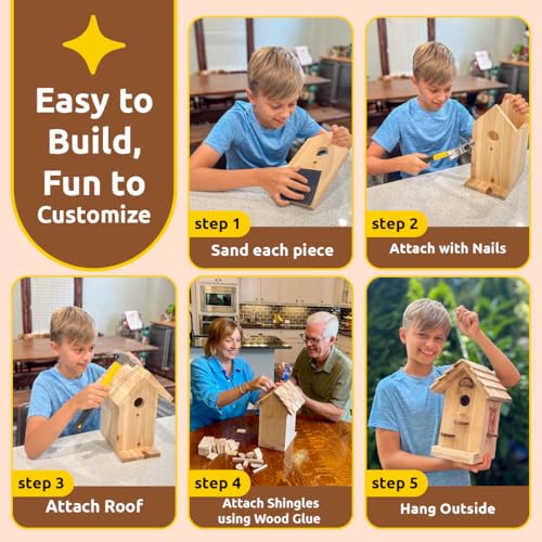 SparkJump Premium Wooden Bird House Kit - Build it Yourself Birdhouse - Birdhouse Kits for Adults to Build - Woodworking A...