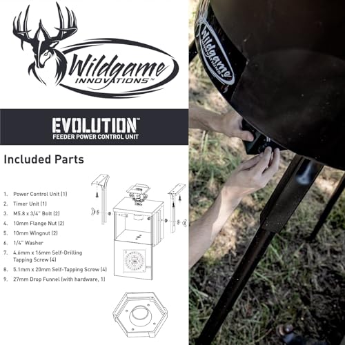 WILDGAME INNOVATIONS Evolution Feeder 6V Analog Power Control Unit | Varmint-Proof Programmable Feeder Kit with 24 Available Feed Times & 30ft Feed Range