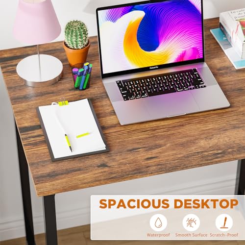 PayLessHere | 32 Inch Computer Desk | Brown | Office Desk with Metal Frame, Adjustable Feet | Water-Resistant, Scratchproo...