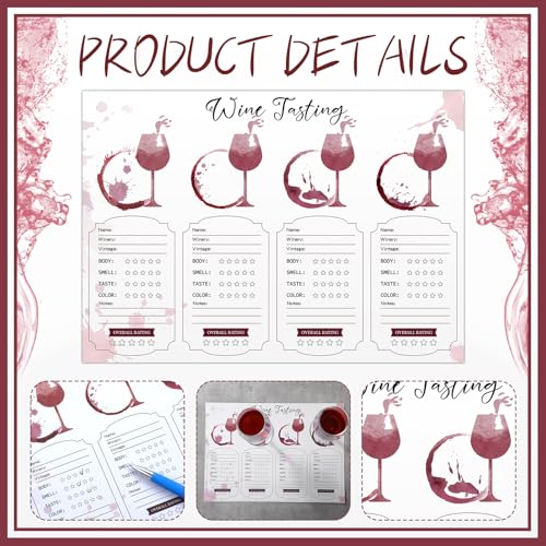 Gandeer 48 Pcs Wine Tasting Placemats Set Wine Score Rating Sheet Disposable Paper Placemat for Christmas Thanksgiving Bir...