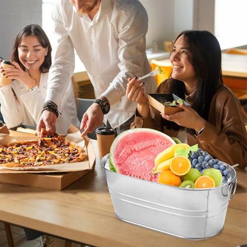 MIVIDE 2 Pack 3.3 Gallon Galvanized Tub Ice Bucket Metal Champagne Drink Bucket with Handles Galvanized Ice Buckets for Pa...