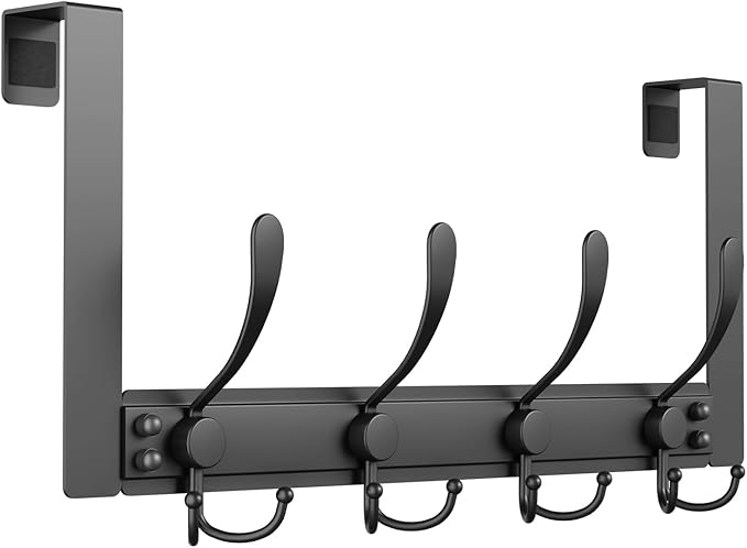 Heavy Duty Over The Door Hooks Rustproof - 25lb Over The Door Towel Rack, Over The Door Towel Hook, Door Hanger for Bathroom, Coat Rack Dorm Room Essentials (1Pack,Black)