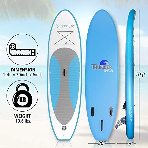 SereneLife Inflatable Stand Up Paddle Board with Premium SUP Accessories – Wide Stable Design with Non-Slip EVA Deck Pad f...