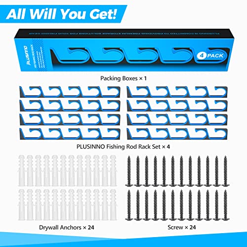 PLUSINNO H5 Horizontal Fishing Rod/Pole Holders for Garage, Wall or Ceiling Mounted Fishing Rod Rack, Aviation Aluminum Fi...