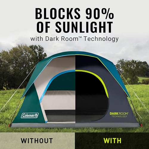 Coleman 4/6/8/10 Person Skydome Dark Room Tent with Rainfly, 5 Minute Setup, Blocks 90% of Sunlight, 20% More Headroom Tha...