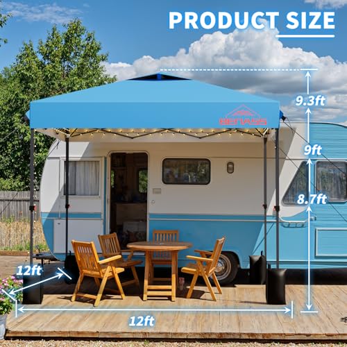 Benass 12x12 Pop Up Canopy, Easy Up Canopy Tent, Heavy Duty Tents for Parties, One Person Set Up Event Tent, Light Blue