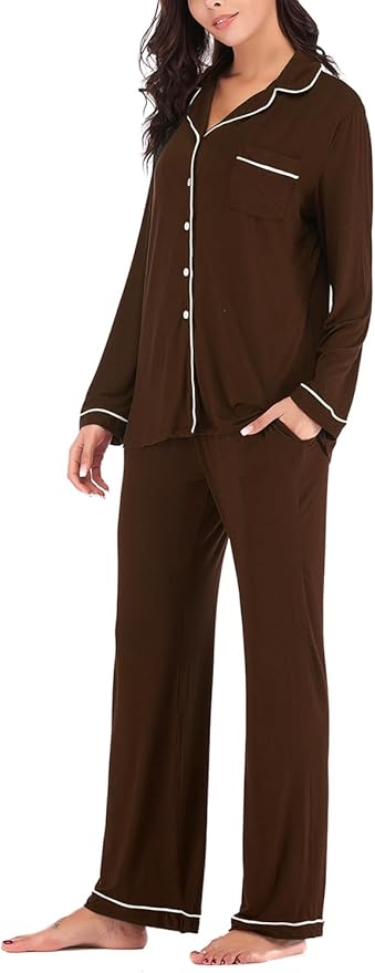 Aamikast Women's Pajama Sets Long Sleeve Button Down Sleepwear Nightwear Soft Pjs Lounge Sets