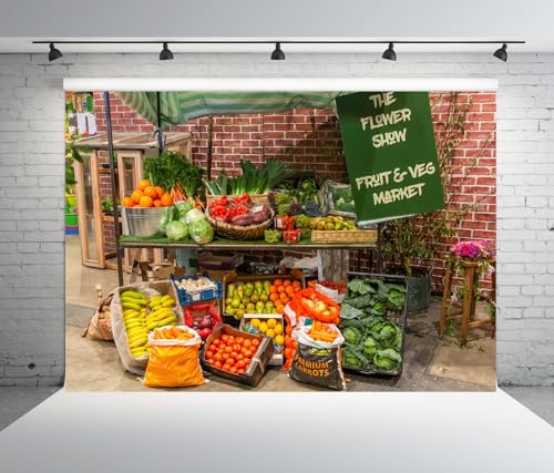 CORFOTO Grocery Store Fruits Backdrop 5x3ft Fresh Fruit Shelves Organic Food Vegetables Photography Background for Farm Ma...