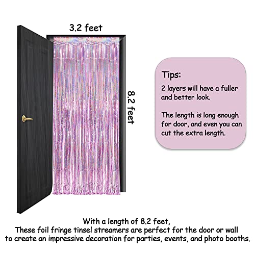 Pink Tinsel Curtain Party Backdrop - GREATRIL Foil Fringe Curtain Lilac Pink Party Streamers for Birthday Girl Princess Ba...