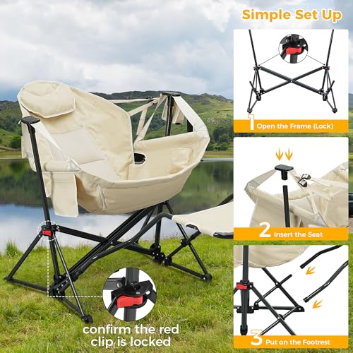 Ainfox Hammock Camping Chair with Footrest, Foldable Portable Rocking Chairs for Adults Swinging Camp with Cup Holder Pill...