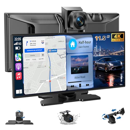 Largest 11.5''Carplay Screen for Car, Wireless A-pple Carplay & Android Auto Car Stereo Touchscreen with 4K Dash Cam and 1...