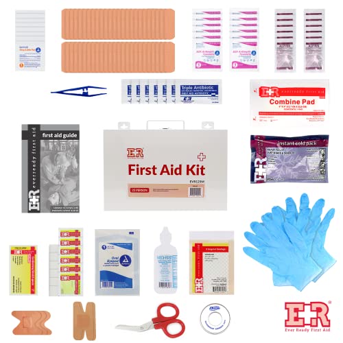 Ever Ready First Aid 107 Piece 25 Person First Aid Kit with Metal Case, OSHA Compliant