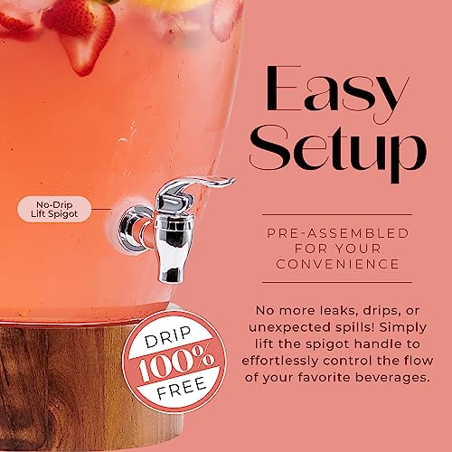 American Atelier Madera Beverage Dispenser Cold Drink Dispenser w/ 3-Gallon Capacity Glass Jug, Leak-Proof Acrylic Spigot ...