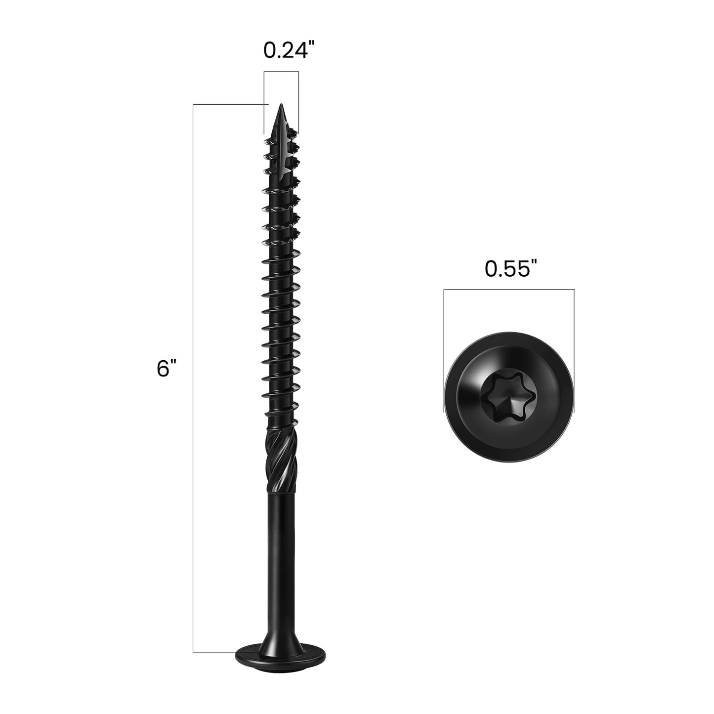 BNUOK Lag Screws #14 x 6 Inch, (1lb, 20pcs) Heavy Duty Construction Structural Exterior Wood Timber Screws, Torx Drive Washer Head Rust Resistant Black Epoxy Coated, with T30 Star Bit
