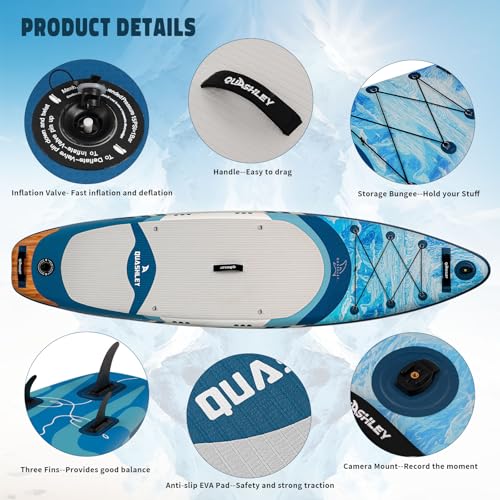 Quashley Inflatable Paddle Board,Ultra Stable Stand Up Paddleboards 33"/34" with All Premium Accessories,Wide All Around S...