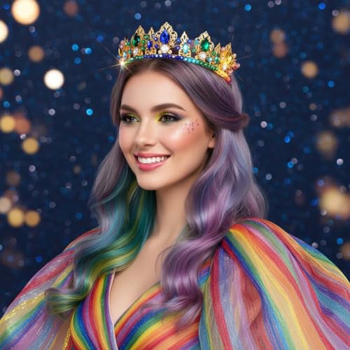 Woeoe Led Colorful Crystal Crown Light up Headband with Combs Rave Festival Hair Accessories for Women