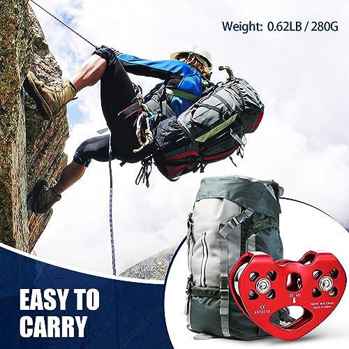 Zipline Pulley 25kn Aluminum Stainless Steel Roller Double Tandem Dual Trolley Ropes 8-13mm Climbing Pulley Cable Rope Hea...