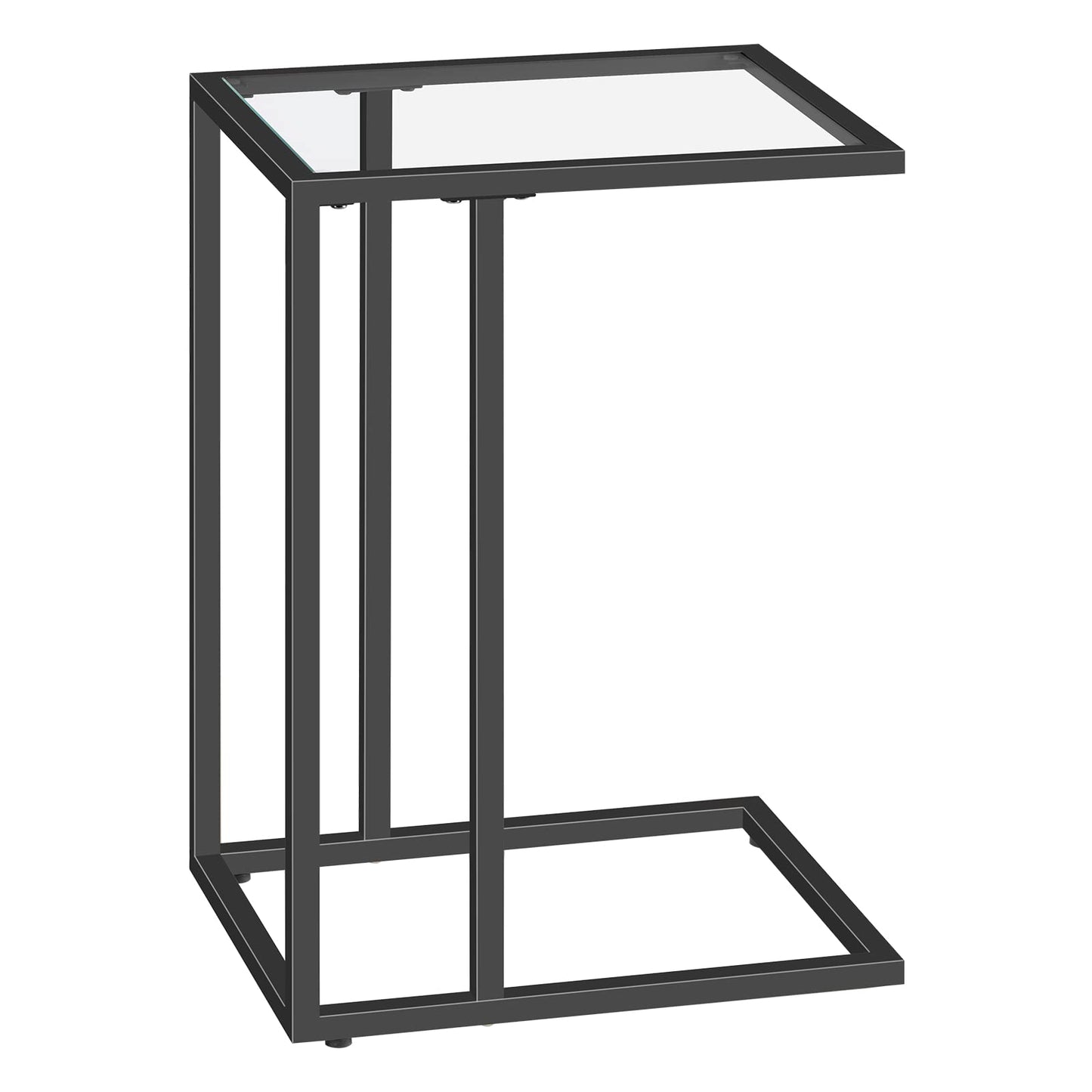 HOOBRO C Shaped End Table, Tempered Glass Snack Side Table with Metal Frame, TV Tray Table for Small Space, Sofa Couch and Bed, Modern Style, Black BK03SF01