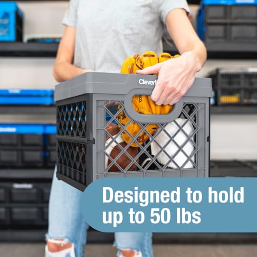 CleverMade Collapsible Milk Crate, Obsidian, 1PK - 25L (6 Gal) Stackable Storage Bins, Holds 50lbs Per Bin - Clevercrates ...
