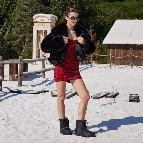 QLR Womens Winter Snow Boots Anti-Slip Ankle Booties with Warm Lining Lace-up Outdoor Shoes
