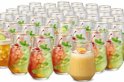 40 count 14 oz Origami ripple Unbreakable Stemless Plastic Wine Champagne Whiskey Glasses Elegant Durable Disposable Indoo...