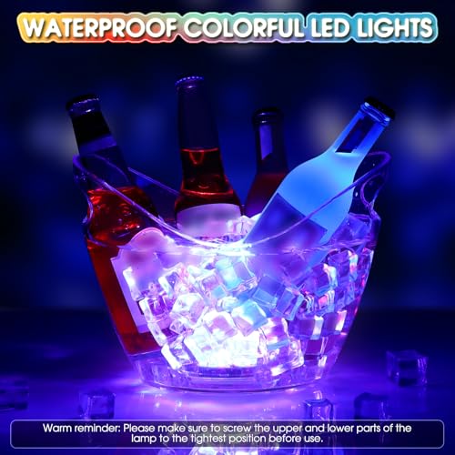 Funnymoom 4L LED Ice Buckets with Waterproof Light and Remote Control Light up Plastic Ice Bucket Clear Large Capacity Bee...