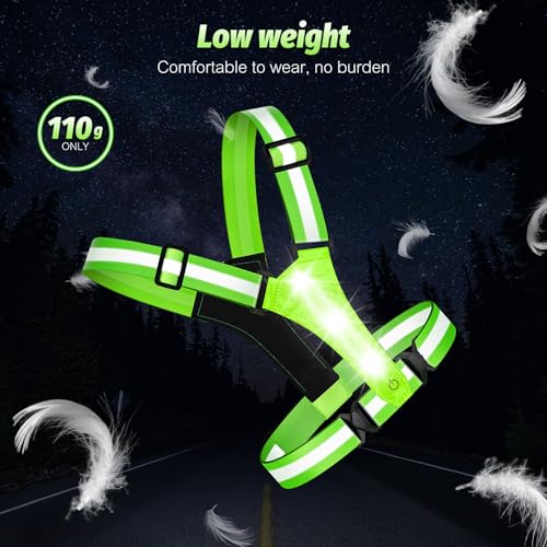 Cabbqiu LED Reflective Running Vest - Light Up With 3 Modes, Rechargeable Night Gear for Runners - Safety Belt for Women Men